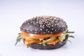 Burger with black dough and salmon on a light background3 Royalty Free Stock Photo