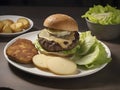 Burger Bliss: A Mouthwatering Plate of Five Patties, Cheese, and Fresh Lettuce