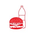 Burger and bottle of soda water