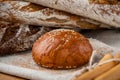 Burger bun. Fresh pastries. Food photo. Bakery, coffee shop, dessert, breakfast, morning, morning food Royalty Free Stock Photo