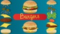 Burger 2 burgers parsing and picking one with cheese and the other with salad Royalty Free Stock Photo