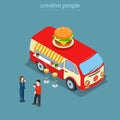 Burger cafe fast street food hippie van 3d isometric vector flat