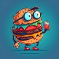 A burger cartoon character with a humorous personality. AI