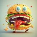 A burger cartoon character with a humorous personality. AI