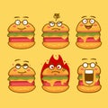 Burger character mascot emoticon face expression concept illustration set