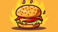 Burger cheese with fire cartoon vector icon illustration, AI generated