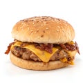 Burger with Cheese and Meat on a Bun Isolated on White Background Royalty Free Stock Photo