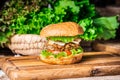 Burger with cheese and salad