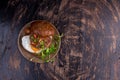 Burger with cherry tomato, green sprout and fried egg Royalty Free Stock Photo