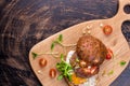 Burger with cherry tomato, green sprout and fried egg Royalty Free Stock Photo