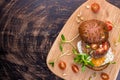 Burger with cherry tomato, green sprout and fried egg Royalty Free Stock Photo