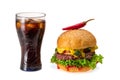 Burger with chili pepper and glass of cold coke