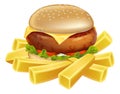 Burger and chips or french fries Royalty Free Stock Photo