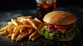 burger cola fries. Selective focus. Royalty Free Stock Photo