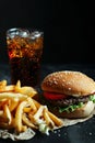 burger cola fries. Selective focus. Royalty Free Stock Photo