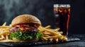 burger cola fries. Selective focus. Royalty Free Stock Photo