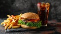 burger cola fries. Selective focus. Royalty Free Stock Photo