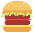 Burger color icon. Flat fast food symbol