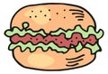 Burger color icon. Hand drawn fastfood doodle
