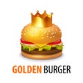 Burger with Crown isolated on white background Royalty Free Stock Photo