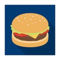 Burger with cutlet and slabom. Bar food with beer. Pub single icon in flat style vector symbol stock illustration.