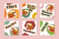 Burger deal sale discount advertising poster set vector contoured illustration. Fast food cafe menu