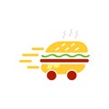Burger delivery service logo vector template illustration. Express delivery concept. Hamburger delivery icon. EPS 10