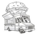 Burger delivery truck monochrome sticker