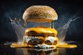 burger dripping with a gloop of Cheese melting on floor, Ai generative image, AI generative Royalty Free Stock Photo
