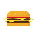 Burger fast food vector icon cheese bread bun meat. Lettuce restaurant menu grilled sesame. Cartoon snack ad bistro