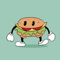 Burger fast food. Vintage toons: funny character, vector illustration trendy classic retro cartoon style