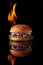 Burger with fire on a black background for the site2 Royalty Free Stock Photo