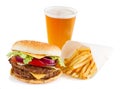 Burger with french fries and beer Royalty Free Stock Photo