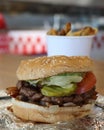 Burger and French Fries at Five Guys restaurant Royalty Free Stock Photo