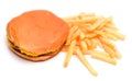 Burger and French Fries Isolated on a White Background