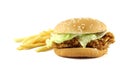 Burger, fried chicken and french fries isolated on a white background