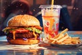 burger fries and a drink colorful painting sketch