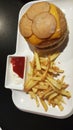 burger + fries + mayo + ketchup + howdy