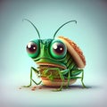 Burger with green grasshopper, insect protein in food products concept, generative AI