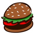 Burger Grilled Brioche Bun Lettuce Tomato Patty Food Simple Icon Isolated