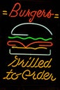 Burger Grilled to Order Neon Sign Royalty Free Stock Photo