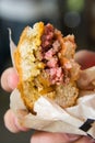 Half-eaten burger in a hand Royalty Free Stock Photo