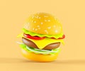 Burger or hamburger 3d render icon. Fast food, sandwich of sesame seed bun with beef patty grilled, meat, cheese, tomato Royalty Free Stock Photo