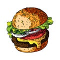 burger hamburger food sketch hand drawn vector Royalty Free Stock Photo