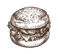 Burger, hamburger sketch. Fast food concept. Hand-drawn vector illustration