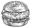 Burger Hamburger Vintage Woodcut Illustration Royalty Free Stock Photo