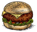 Burger Hamburger Vintage Woodcut Illustration Royalty Free Stock Photo