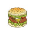 Burger hand drawing vintage style,Burger drawing illustration is Royalty Free Stock Photo