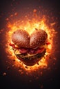 Burger heart on a black background. Generative AI, Royalty Free Stock Photo