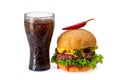 Burger with chili pepper and glass of cold coke Royalty Free Stock Photo